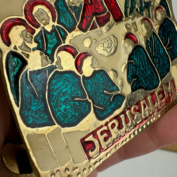 Vtg Jerusalem Souvenir Last Supper Religious Napkin Letter Holder Enamel Brass - Picture 10 of 16